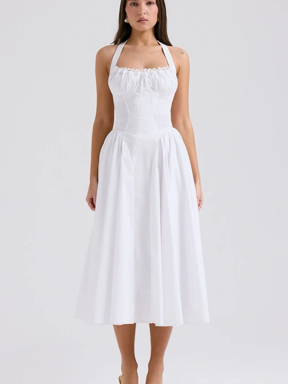 House of cb Adabella dress- White Cotton Halter Sundress - Picture 2 of 6